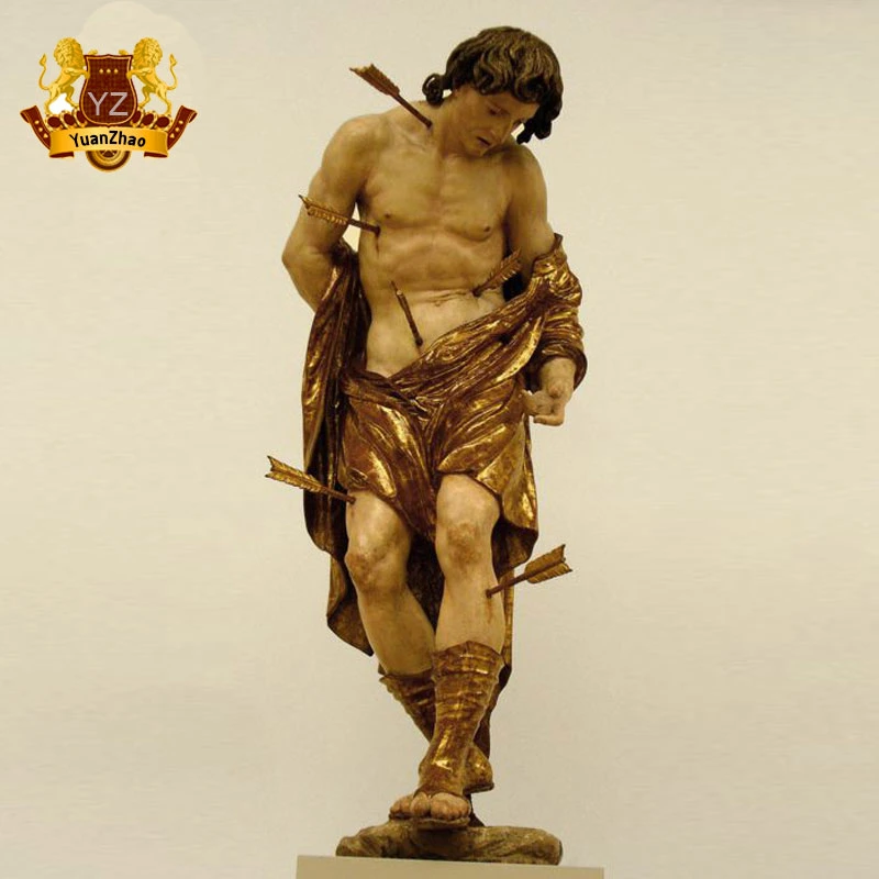 Western Religious Figure Statue Life Size Lost Wax Bronze Saint Sebastian Sculpture