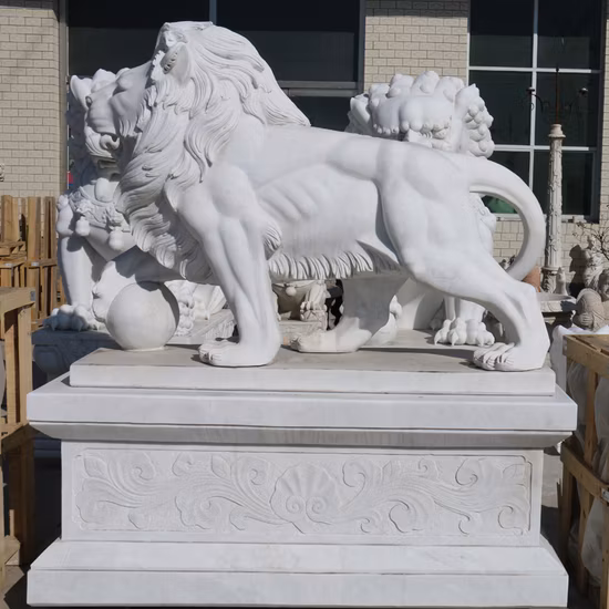 Decoração de porta de hotel escultura em mármore tamanho grande estátua animal leão