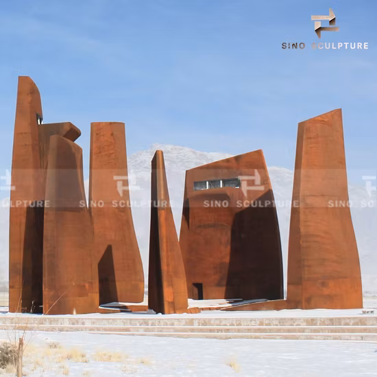 Escultura de aço corten resistente ao tempo com tratamento de superfície enferrujada natural